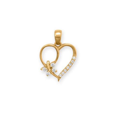 14 Karat Gold Plated CZ Heart and Butterfly Pendant