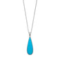 Rhodium Plated Synthetic Blue Opal Elongated Pear Pendant