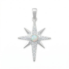 Polished Synthetic Opal and CZ Northern Star Pendant