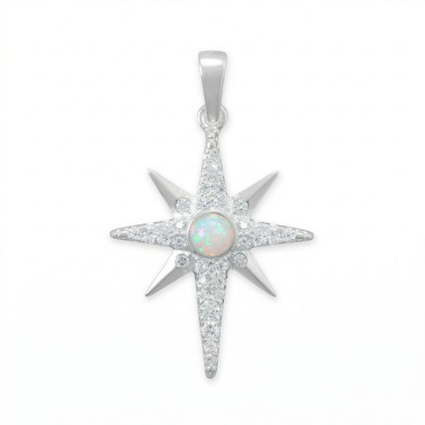 Polished Synthetic Opal and CZ Northern Star Pendant
