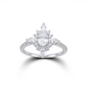 Rhodium Plated Diamond Shaped Multi CZ Ring