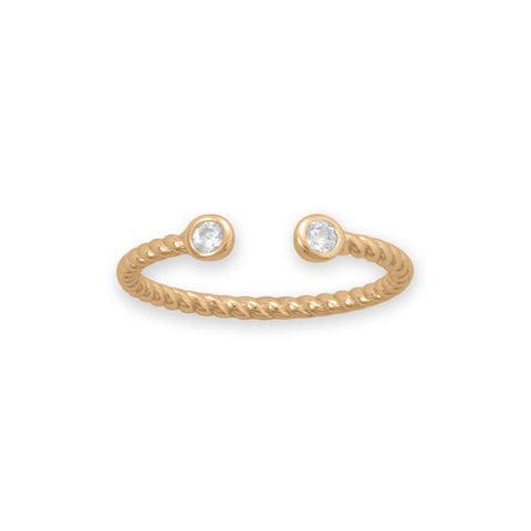 14 Karat Gold Plated CZ Twist Cable Ring