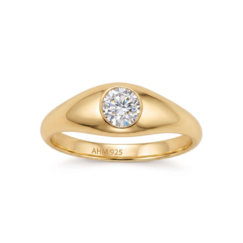 14 Karat Gold Plated Solitaire Lab Grown Diamond Ring