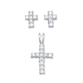 CZ Cross Earrings/Pendant Set