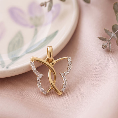 14 Karat Gold Plated Diamond Butterfly Pendant