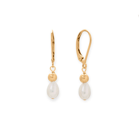 14/20 Gold Filled Cultured Freshwater Rice Pearl Lever Earrings