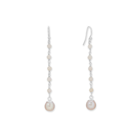 Pink Opal and Cultured Freshwater Pearl Drop Earrings