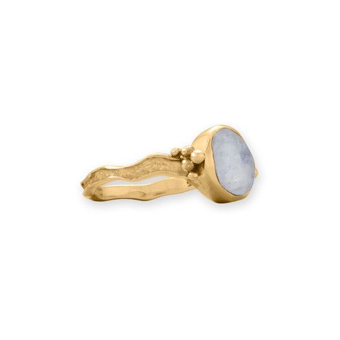 14 Karat Gold Plated Rainbow Moonstone Wavy Band Ring