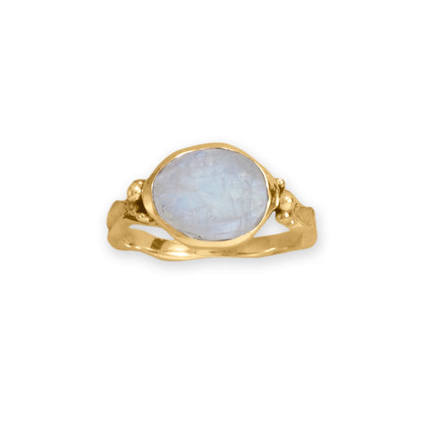 14 Karat Gold Plated Rainbow Moonstone Wavy Band Ring