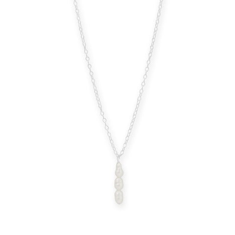 16" + 2" Crinkly Cultured Freshwater Rice Pearl Drop Necklace