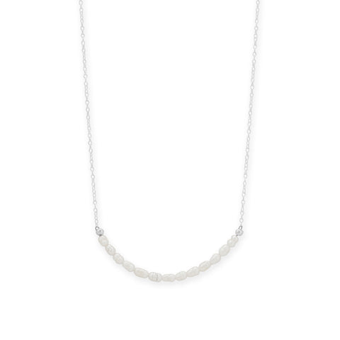 15" + 2" Crinkly Cultured Freshwater Rice Pearl Curved Necklace
