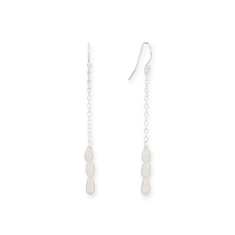 Crinkly Cultured Freshwater Rice Pearl Long Drop Earrings
