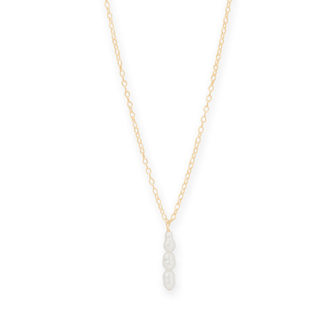 16" + 2" 14/20 Gold Filled Crinkly Cultured Freshwater Rice Pearl Drop Necklace