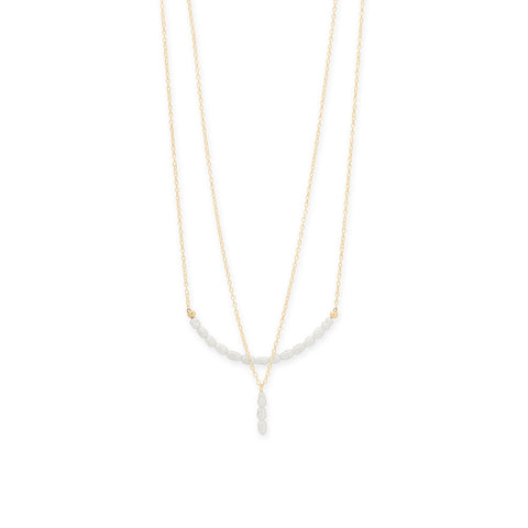 16" + 2" 14/20 Gold Filled Crinkly Cultured Freshwater Rice Pearl Drop Necklace