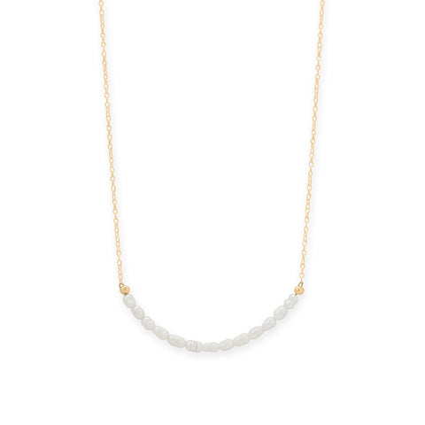 15" + 2" 14/20 Gold Filled Crinkly Cultured Freshwater Rice Pearl Curved Necklace