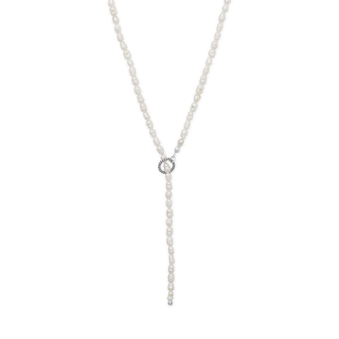 24" Crinkly Cultured Freshwater Rice Pearl Lariat Necklace