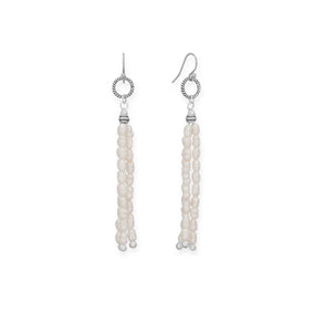 Crinkly Cultured Freshwater Rice Pearl and Bali Ring Earrings