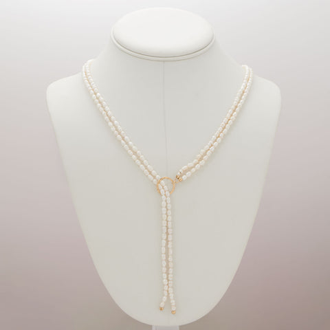 24" 14/20 Gold Filled Two Strand Cultured Freshwater Rice Pearl Lariat Necklace