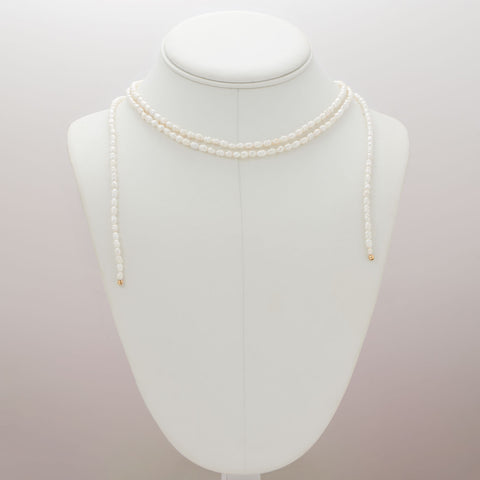 24" 14/20 Gold Filled Two Strand Cultured Freshwater Rice Pearl Lariat Necklace