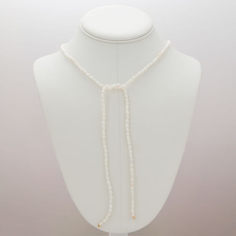 24" 14/20 Gold Filled Two Strand Cultured Freshwater Rice Pearl Lariat Necklace