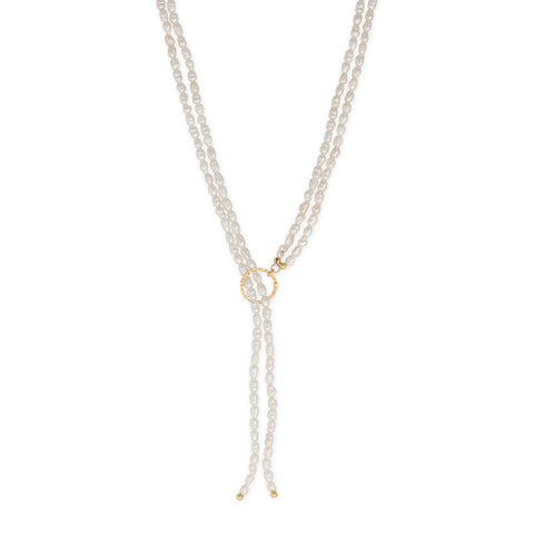 24" 14/20 Gold Filled Two Strand Cultured Freshwater Rice Pearl Lariat Necklace