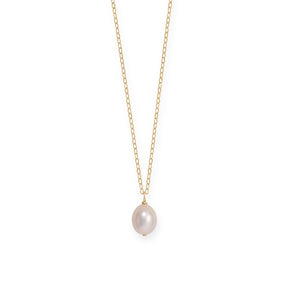 16" + 2" 14/20 Gold Filled Natural Color Cultured Freshwater Rice Pearl Necklace