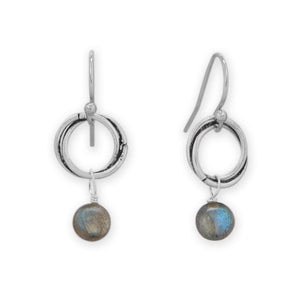 Oxidized Rope Ring with Labradorite Bead Drop Earrings