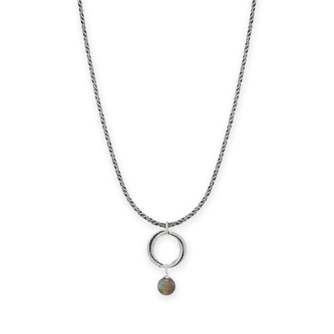 16" Labradorite and Oxidized Rope Ring Drop Necklace