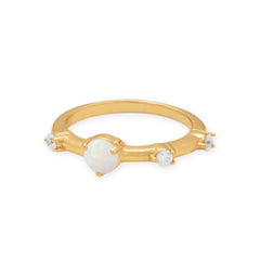 Asymmetrical 14 Karat Gold Plated Synthetic Opal and CZ Ring