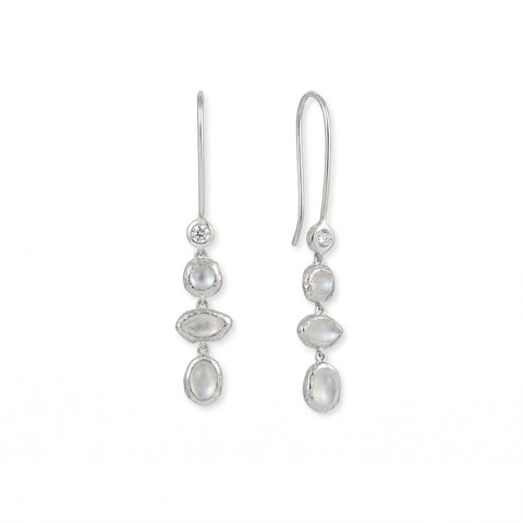 Hammered Rhodium Plated Rainbow Moonstone and CZ Earrings