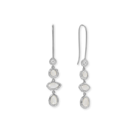 Hammered Rhodium Plated Rainbow Moonstone and CZ Earrings