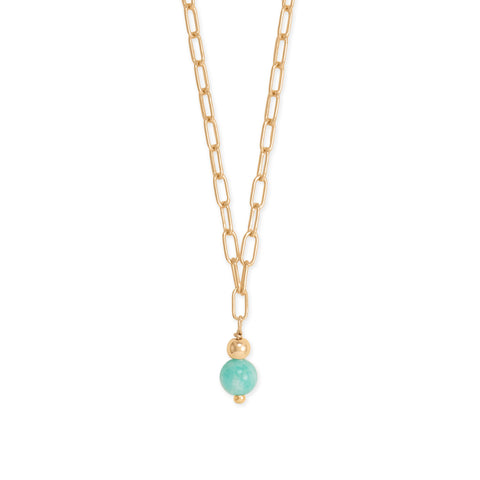 16" 14/20 Gold Filled Amazonite Bead Paperclip Necklace