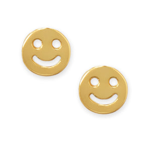 14 Karat Gold Plated Smiley Face Stud Earrings