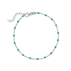 Rhodium Plated Green Enamel Satellite Bracelet