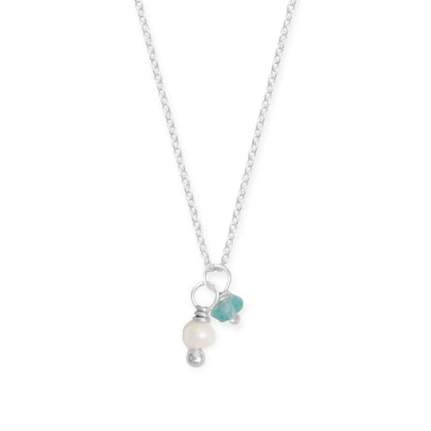 16" Cultured Freshwater Pearl and Apatite Bead Necklace
