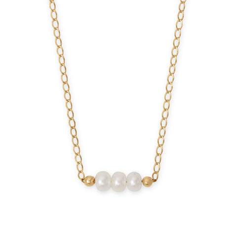 16" + 2" 14/20 Gold Filled Cultured Freshwater Pearl Bar Necklace