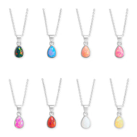 16" + 2" Silver Plated Pear Synthetic Opal Fashion Necklace