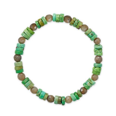 7" Faceted Labradorite and Green Heshi Turquoise Stretch Bracelet