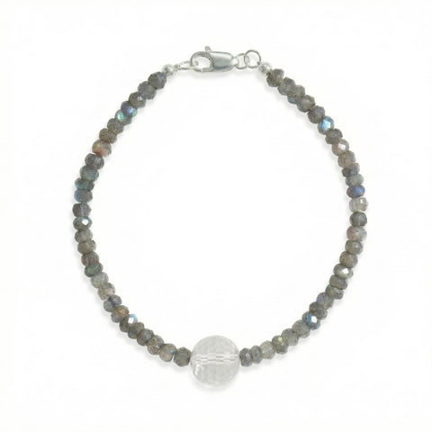 7" Labradorite Bead and Faceted Clear Quartz Bracelet
