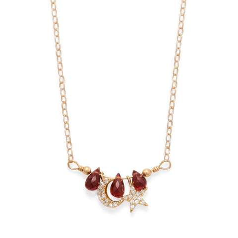 16" + 2" Celestial Garnet Charm Necklace