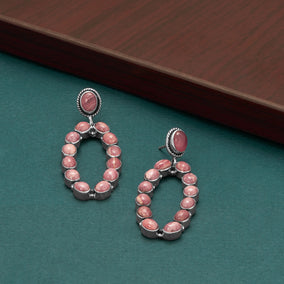 Oxidized Rhodochrosite Oval Outline Drop Earrings