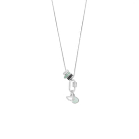 Rhodium Plated Pear Aqua Chalcedony Charm