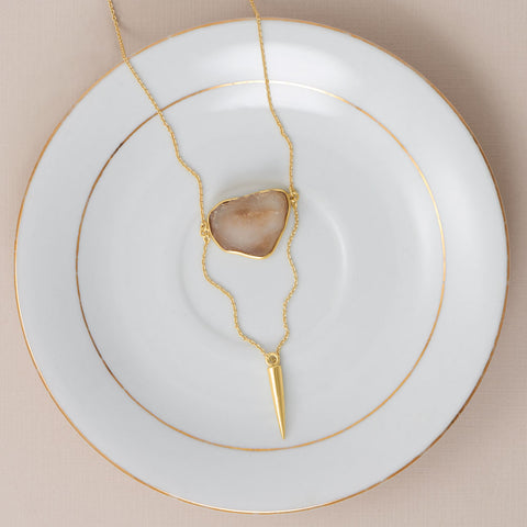24" 14 Karat Gold Plated Quartz Geode Necklace