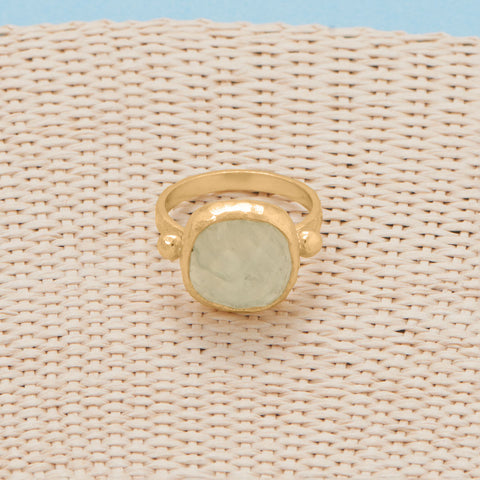 14 Karat Gold Plated Square Prehnite Ring