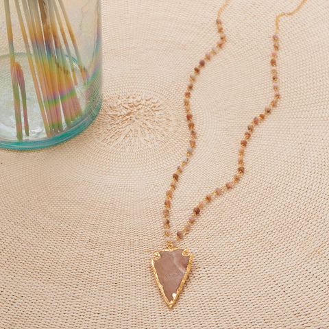36" 14 Karat Gold Plated Endless Agate Arrowhead Design Necklace