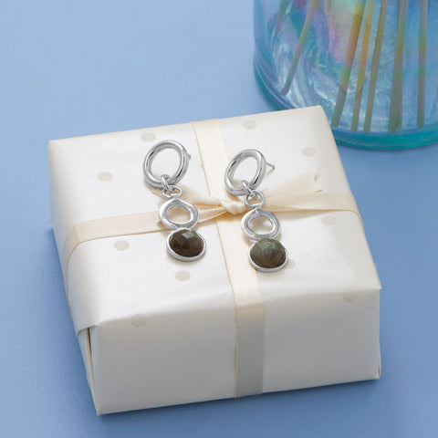 Cascading Round Labradorite Post Back Earrings