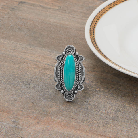 Native American Rope and Sun Ray Design Turquoise Ring