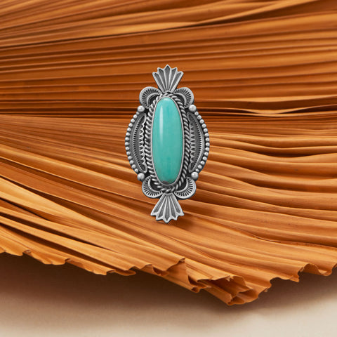 Native American Beaded and Fan Design Turquoise Ring
