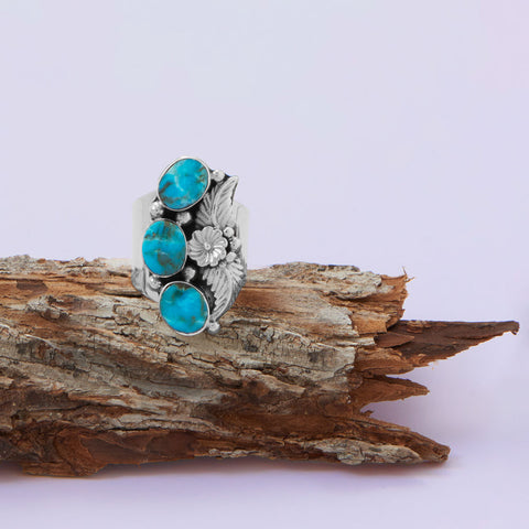 Native American Kingman Turquoise and Flower Design Ring