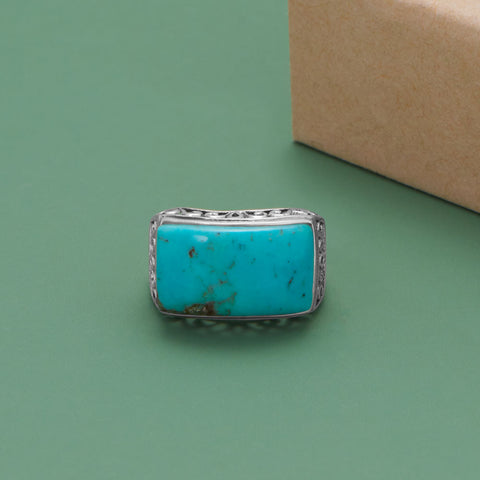 Domed Rectangle Stabilized Turquoise Ring